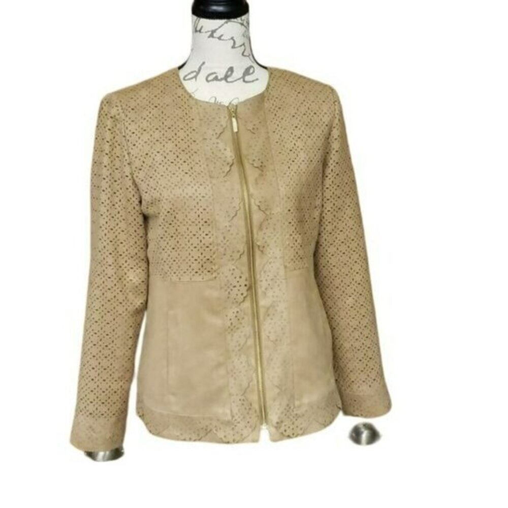 Chico's Lazer Cut Jacket "Suede Feel" Like New Tan Camel Color Size Small Chicos